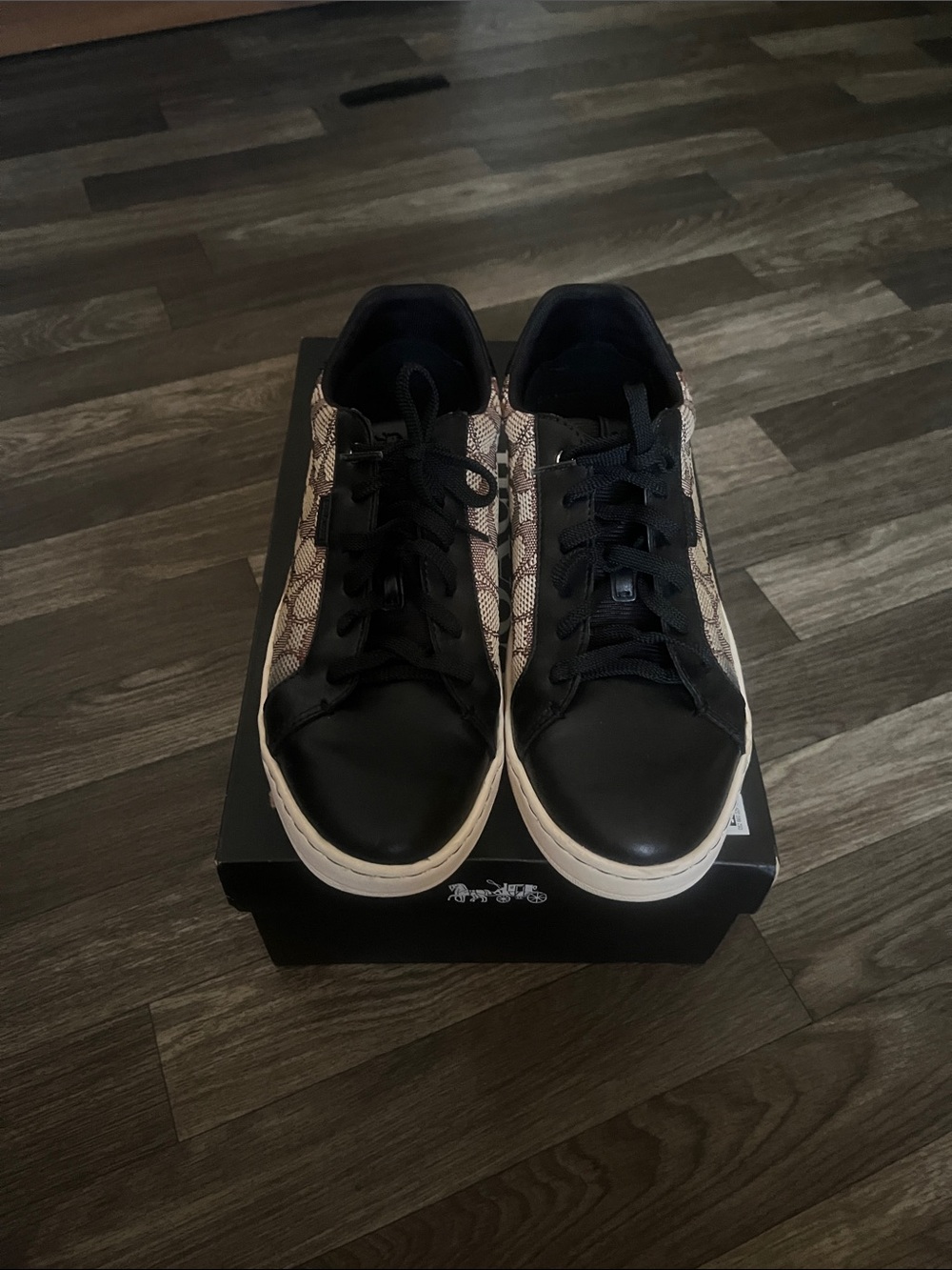 Coach Women’s Low-Top Sneakers in Black and Beige Snake Print
